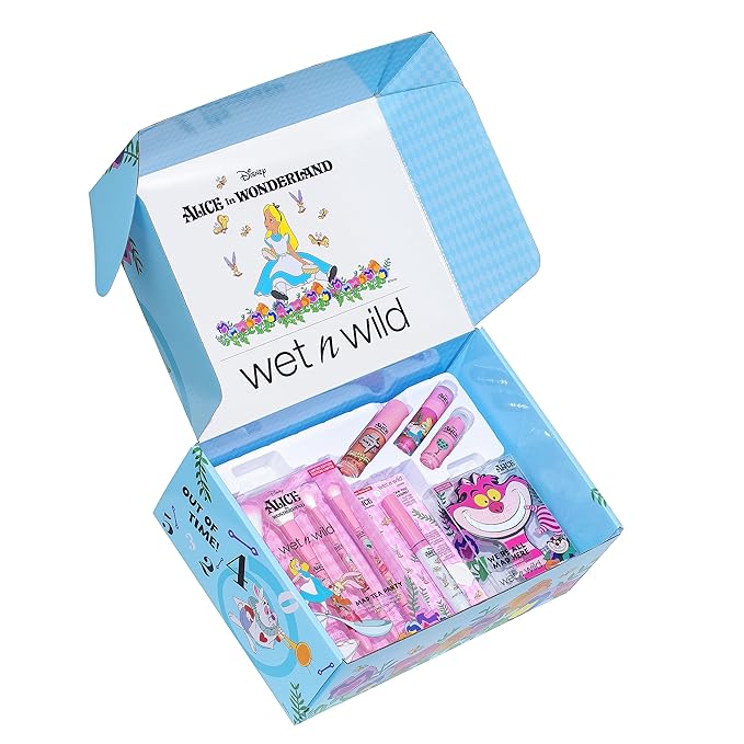 wet n wild Alice in Wonderland PR Box - Makeup Set with Versatile Brushes, Buildable & Blendable Palettes, Vibrant Colors, & Lip Glosses for Unique Looks, Cruelty-Free & Vegan-BrightBean Baby