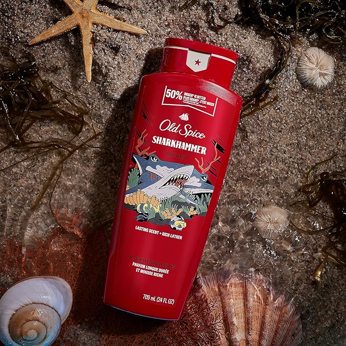 Old Spice Body Wash for Men, Sharkhammer, Long Lasting Lather, 24 fl oz (Pack of 4)-BrightBean Baby