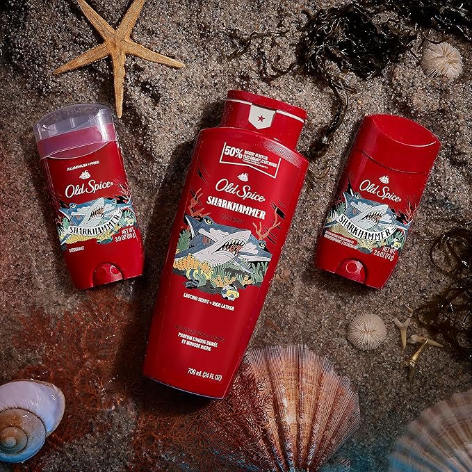 Old Spice Body Wash for Men, Sharkhammer, Long Lasting Lather, 24 fl oz (Pack of 4)-BrightBean Baby