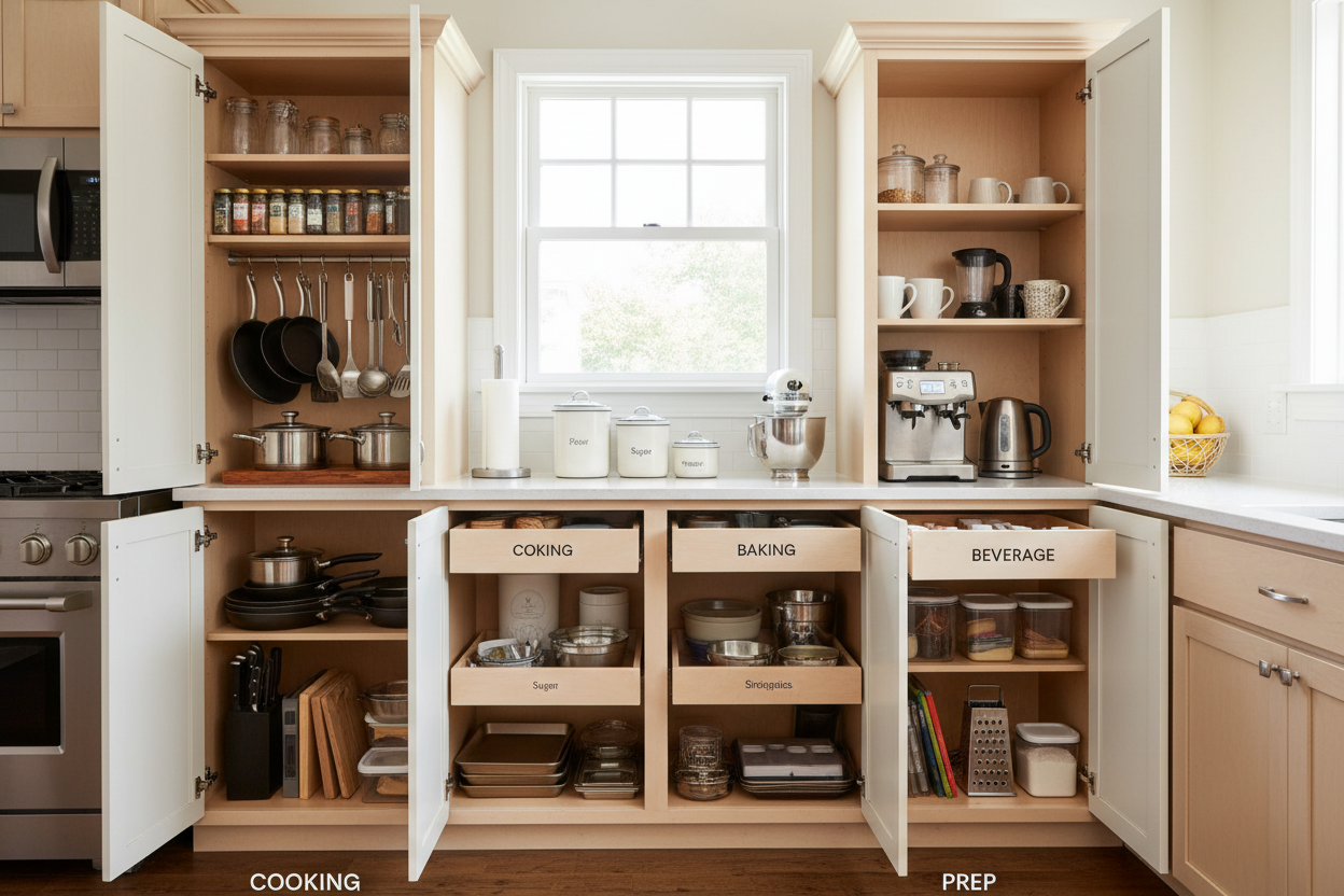 How to Organize Kitchen Cabinets by Zones