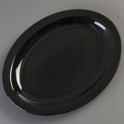 Carlisle FoodService Products Kingline Plastic Oval Platter Oval Tray for Home and Restaurant, Melamine, 12 x 9 Inches, Black, (Pack of 12)