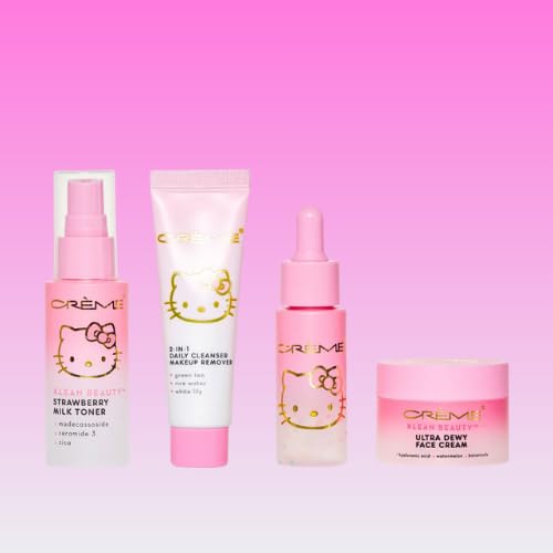 THE CRÈME SHOP X HELLO KITTY SKINCARE ESSENTIALS - KLEAN BEAUTY™ 4PC TRAVEL BAG SET-BrightBean Baby