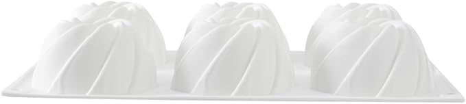 Pastry Tek 6 Cavities Mini Bundt Cake Pan, 1 Oven-Ready Mini Fluted Tube Cake Pan - Flexible, Freezable, White Silicone Baking Mold, Easy Release, For Baking Cupcakes or Donuts - Restaurantware