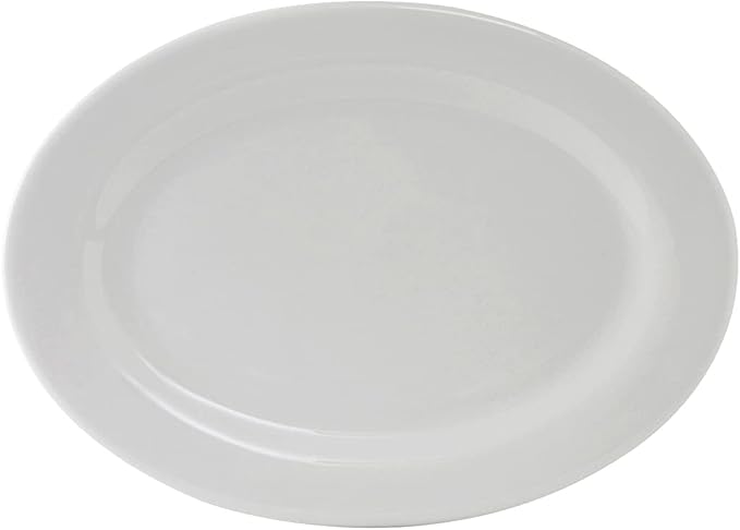 Tuxton China ALH-136 Platter, 13-3/4" x 10", Oval, Wide Rim,Rolled Edge, Microwave and Dishwasher Safe, Oven Proof, Fully Vitrified, Alaska, Porcelain White, Pack of 12