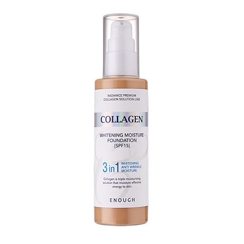Enough Collagen 3in1 Whitening Moisture Foundation SPF15, 3.38 fl oz/ 100ml - Brightening, Moisturizing, Anti-Aging, Korean Skin Care Makeup (#13 Light Beige, 3.38 fl oz / 100ml)-BrightBean Baby