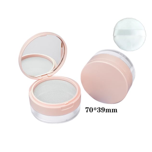 Loose Powder Cocntainer No Leaks Empty Reusable Plastic Loose Powder Compact Container Makeup Powder Case with Sponge Powder Puff,Elasticated Net Sifter and Pink Threaded Screw Lid-BrightBean Baby