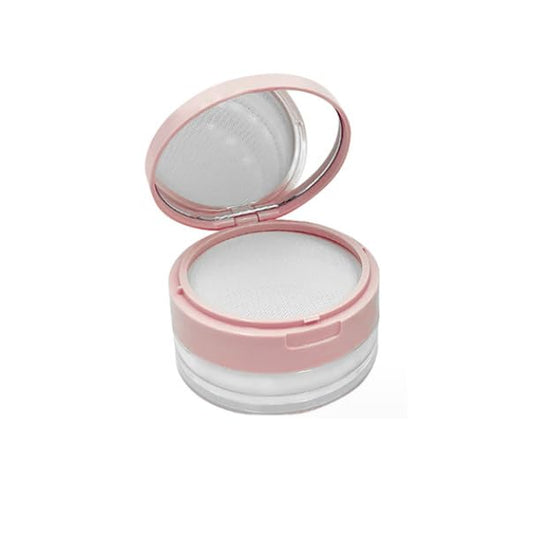 Loose Powder Cocntainer No Leaks Empty Reusable Plastic Loose Powder Compact Container Makeup Powder Case with Sponge Powder Puff,Elasticated Net Sifter and Pink Threaded Screw Lid-BrightBean Baby