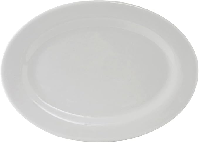 Tuxton China ALH-160 Platter, 16-1/8" x 11-1/4", Oval, Wide Rim, Rolled Edge, Microwave and Dishwasher Safe, Oven Proof, Fully Vitrified, Alaska, Porcelain White, Pack of 6