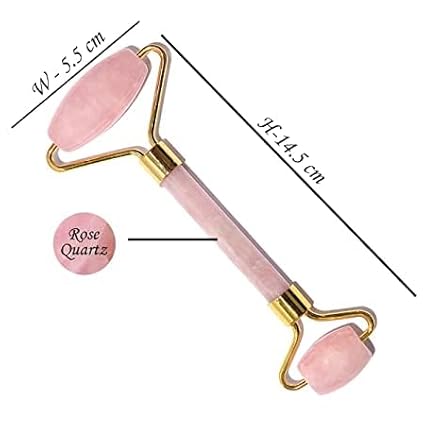 Rose Quartz Roller and Gua sha Set | Reduces Wrinkles, Fine lines and Dark Circles | Pink Jade Roller | Anti-aging Massager for Skin Toning and Tightening for Face, Eyes, Neck-BrightBean Baby