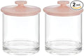 mDesign Small Modern Apothecary Storage Organizer Canister Jars - Acrylic Containers for Bathroom, Organization Holder for Vanity, Counter, Makeup Table, Lumiere Collection, 2 Pack, Clear/Light Pink