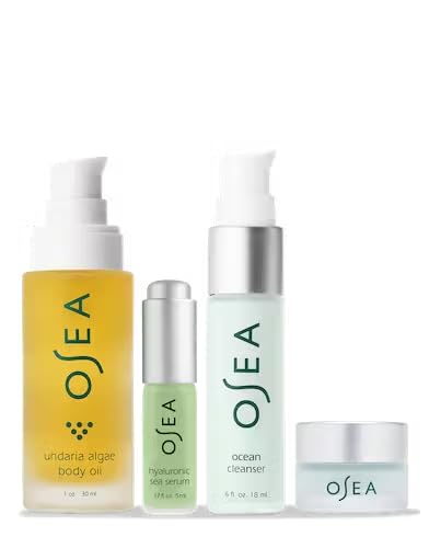 OSEA Bestsellers Discovery Skincare Set - 4-piece Skin Care Set - Vegan Leather Pouch, Body Oil, Face Cleanser, Water Cream, & Hyaluronic Acid Serum - Clean Beauty Travel Set - Ideal for Beauty Gifts-BrightBean Baby