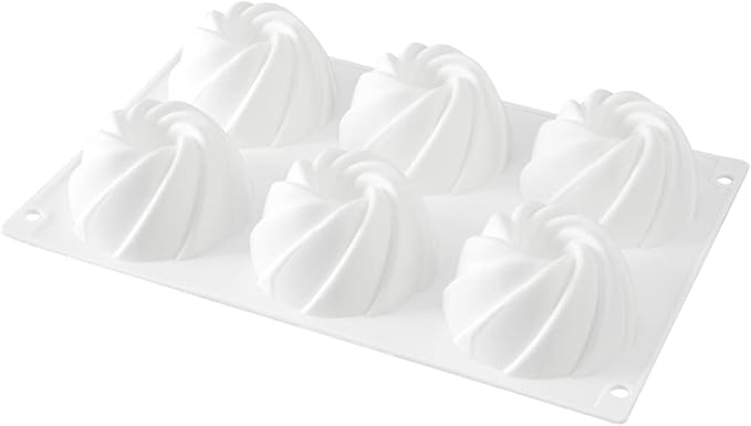 Pastry Tek 6 Cavities Mini Bundt Cake Pans, 10 Oven-Ready Mini Fluted Tube Cake Pans - Flexible, Freezable, White Silicone Baking Molds, Easy Release, For Baking Cupcakes or Donuts - Restaurantware