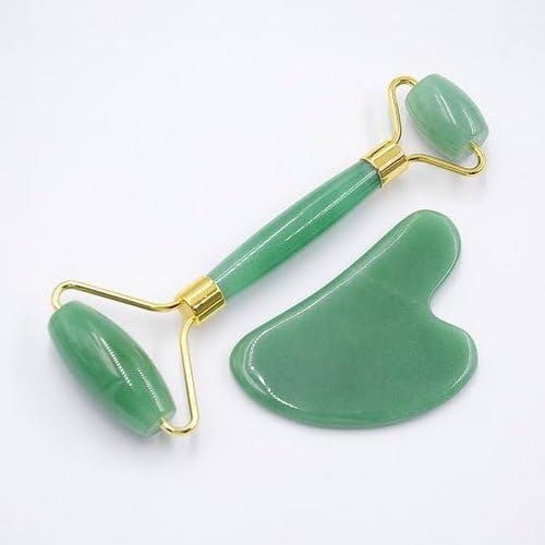 Green Jade Roller & Gua Sha Set, Face Roller Manual Massager,Green Jade Applicator for Face, Neck,Body Muscle,Relaxing, Stimulating Blood Flow, Relieve Fine Lines, Wrinkles,Green-BrightBean Baby