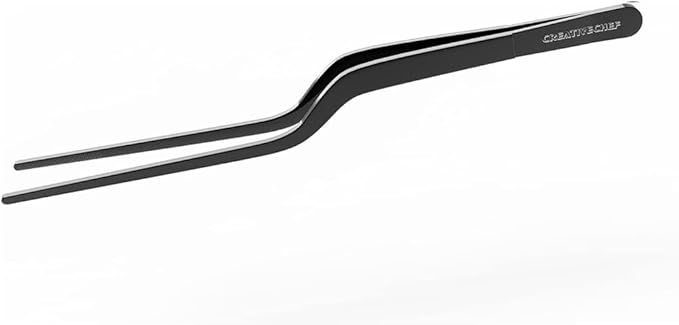 CREATIVECHEF 8 Inch Kitchen Tweezer, Stainless Steel Food Tongs, Kitchen Fine Tweezer, Fine tweezer tongs for food presentation (black)