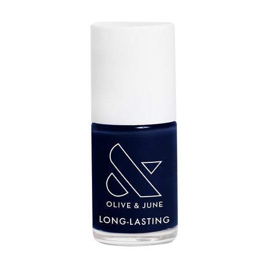 Olive & June Long Lasting Nail Polish | Plump Gel-Like Finish No Lamp Needed | Lasts up to 10 days | Salon-Quality at Home 15-Free Vegan Cruelty-Free Chip-Resistant Shine | HJ Shimmering Midnight Blue-BrightBean Baby