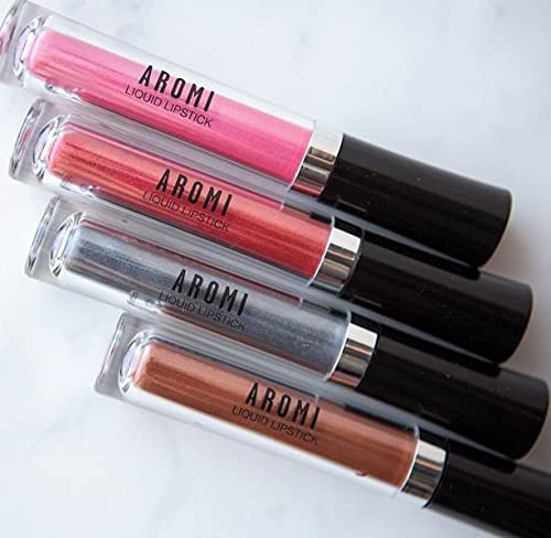 Aromi Metallic Liquid Lipstick | Long-lasting, Smear, Smudge, + Transfer Proof, Waterproof, Light, Baby Pink Lip Color with Shimmery Finish, Paraben + Phthalate Free (Pink Sugar)-BrightBean Baby