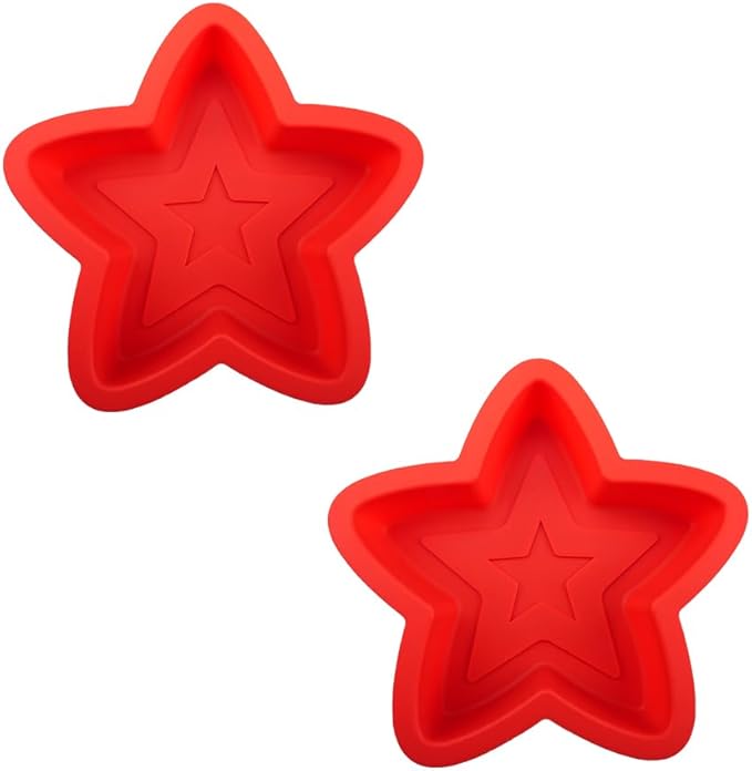 2 Pcs Star Shaped Cake Pans, 8 Inch Silicone Cake Molds, Silicone Baking Mold, Flexible Nonstick Baking Pans for Cakes, Cheese Cakes and Chocolate Cake, Red
