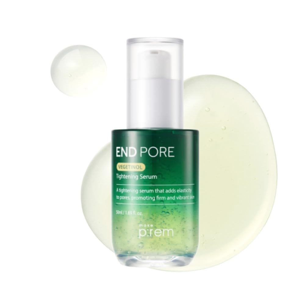 MAKE P:REM End Pore Vegetinol Tightening Serum, Pore Tightening Bakuchiol Serum with Vegan Collagen and Vitamin B Complex for Sensitive Skin, Korean Skin Care, 1.69 Fl. Oz, 50ml-BrightBean Baby