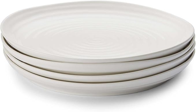 Portmeirion Sophie Conran White Coupe Dinner Plate Set of 4-10.5 Inch Porcelain Plates, Durable Dinnerware, Microwave Dishwasher Freezer & Oven Safe Tableware for Kitchen & Casual Dining