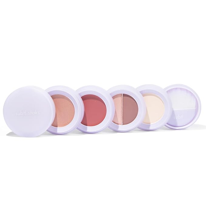 Subtl Beauty 4-in-1 travel makeup kit by subtl staks | eyeshadow duo, shine control powder, cream highlighter, lip and cheek | includes mirror lid and mini brush | stackable makeup designed for travel-BrightBean Baby