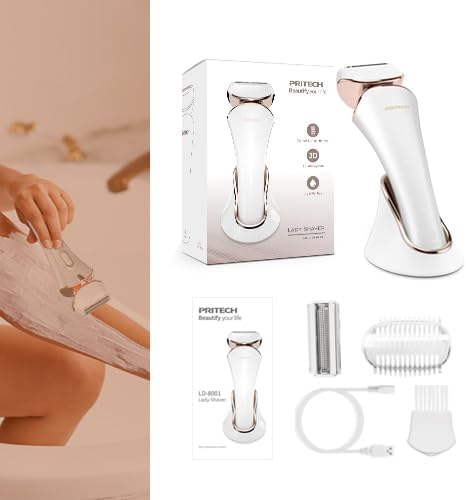 PRITECH Electric Shaver for Women - Cordless Razor for Women Portable Lady Shaver for Legs, Arm, Underarms, Bikini, USB Rechargeable, Wet & Dry Waterproof Bikini Trimmer for Woman, Gold-BrightBean Baby