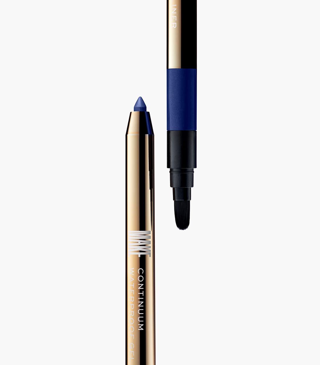 MAKE Beauty Continuum Waterproof Gel Eyeliner Pencil. Creamy, Pigmented Multi-Use, including Waterline with Built-in Sharpener and Blending Brush. Smudge-Proof Makeup. Shade - Deep Space, Navy-BrightBean Baby
