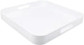 Square White Decorative Serving Tray with Handles, Versatile Ottoman Tray for Coffee Table, Entertaining, Outdoor Patio, Living Room, 13”*13”*1.6”