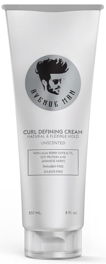 Avenue Man Curl Defining Cream - Unscented Hold Forming Curl Cream for Men with Keratin, Acai & Herbal Extracts - Frizz Control, Humidity Resistant, Lightweight Texture - Curly Hair Products for Men-BrightBean Baby