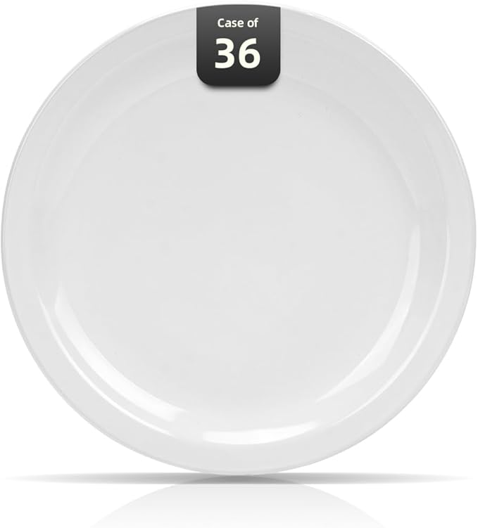 Stoneware Narrow Rim Commercial Grade Dinnerware, Bright White, Plate 6.5, Case of 36