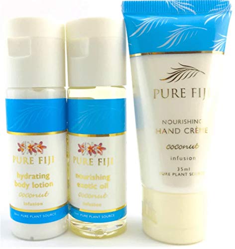 Pure Fiji Nourishing Trio, Ideal Spa Bath Gift Set for Women - Travel Kit - Includes Exotic Body Oil , Hydrating Body Lotion For Women and Nourishing Hand Cream, Coconut Scent-BrightBean Baby