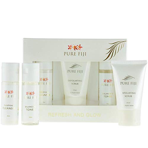 Pure Fiji Refresh and Glow - Facial Travel Kit - Sulphate-Free Purifying Cleanser (30 ml), Balancing Alcohol-Free Toner (30 ml), Fruit Enzyme Exfoliating Scrub (30 ml)-BrightBean Baby