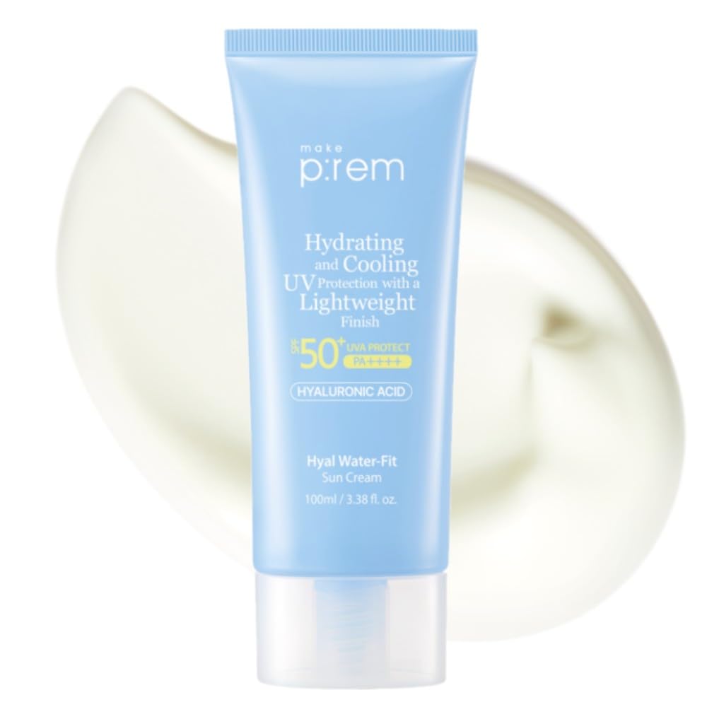 MAKE P:REM Hyal Water-Fit Sun Cream, Law-Irritation Hydrating Face & Body Sunscreen, SPF 50+ PA++++, Korean Sunscreen, 3.38 fl.oz., 100ml-BrightBean Baby