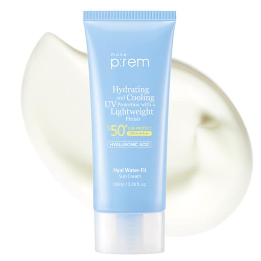 MAKE P:REM Hyal Water-Fit Sun Cream, Law-Irritation Hydrating Face & Body Sunscreen, SPF 50+ PA++++, Korean Sunscreen, 3.38 fl.oz., 100ml-BrightBean Baby