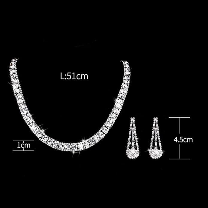 Yean Bride Silver Necklace Earrings Set Rhinestone Bridal Wedding Jewelry Sets Crystal Choker Necklace for Women (Set 3)-BrightBean Baby