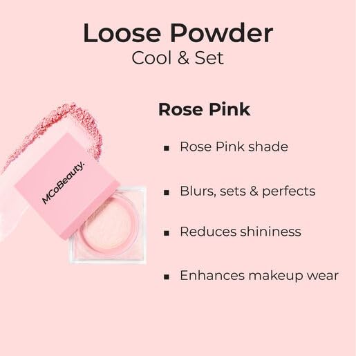 MCoBeauty Loose Powder Cool & Set - Rose Pink, Finely Milled Water-Based Setting Powder, Vegan, Cruelty Free Cosmetics-BrightBean Baby