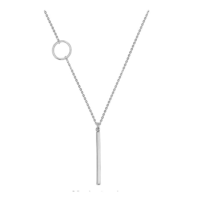 Vertical Bar Circle Necklace Silver Circle Pendant Necklace Boho Long Necklaces Chain Minimalist Geometric Ring Necklace Jewelry for Women and Girls-BrightBean Baby