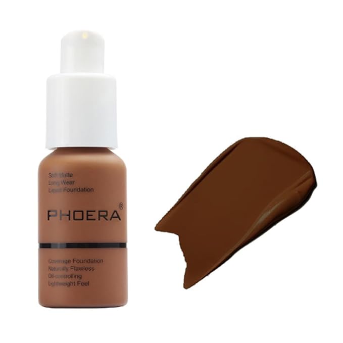 2Pcs Liquid Foundation Full Coverage 24HR Matte Oil Control Concealer 30ml (Nude & Buff Beige) with Kabuki Foundation Brush Flat Top (1pcs-110)-BrightBean Baby