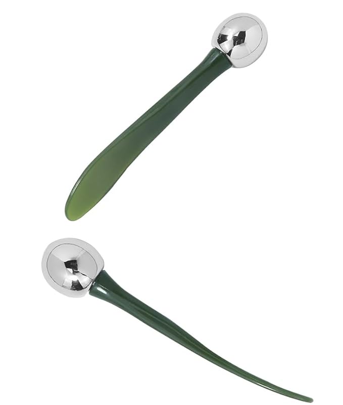 2 in 1 Roller Eyes Cream Applicator Wand and T-Shape Massager Tool for Facial Massage, Reduce Puffiness (Green-1)-BrightBean Baby