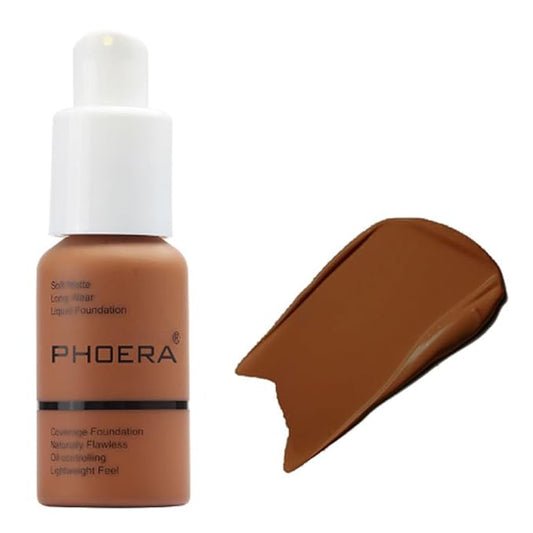 2Pcs Liquid Foundation Full Coverage 24HR Matte Oil Control Concealer 30ml (Nude & Buff Beige) with Kabuki Foundation Brush Flat Top (1pcs-109)-BrightBean Baby