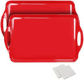 Red Christmas Serving Tray with Handles, 19''x11.6'' Extra Large Red，Melamine Platters Set of 2, Rectangular Trays for Serving Food, Turkey, Cookie, Cupcakes, Desserts, Dishwasher Safe, BPA-Free