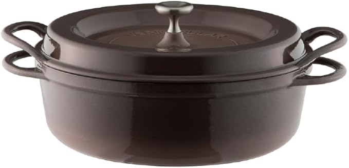 Vermicular Oven Pot 26cm Shallow - Premium Japanese Cast Iron Dutch Oven 3.9 Qt Pearl Brown
