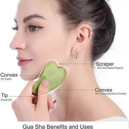 Green Jade Roller & Gua Sha Set, Face Roller Manual Massager,Green Jade Applicator for Face, Neck,Body Muscle,Relaxing, Stimulating Blood Flow, Relieve Fine Lines, Wrinkles,Green-BrightBean Baby