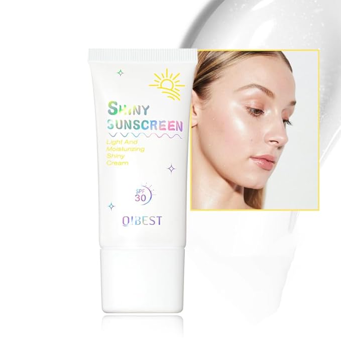 Shimmer Face Primer with Sunscreen, SPF 30, Highlighting Fine Glitter Brightening + Sun Protection, Moisturizing Sunscreen, Natural & Refreshing, Oil-Controlling,Non-Greasy Isolation Primer-BrightBean Baby
