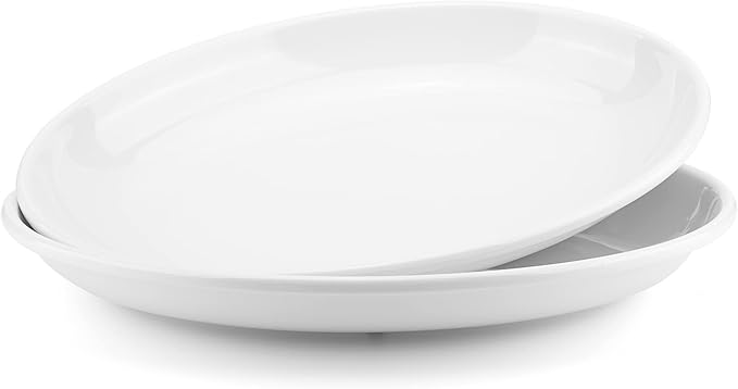 KOXIN-KARLU Melamine Large Serving Platter, 16-inch Oval Serving Plates, White Serving Tray for Entertaining Party, 100% Melamine Serving Dish for Appetizers Meat Food, Set of 2