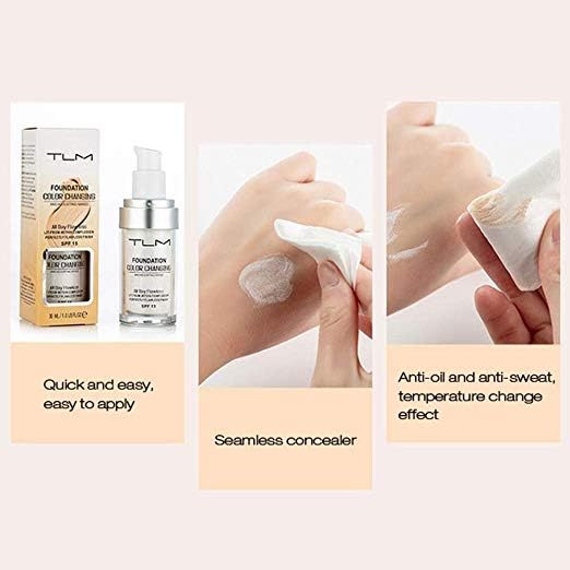TLM Colour Changing Foundation - Flawless Coverage, Lightweight Formula, Adapts to Skin Tone, Hides Wrinkles & Lines, Hydrating & Long-Lasting, BB Cream Makeup Base Concealer Cover-BrightBean Baby