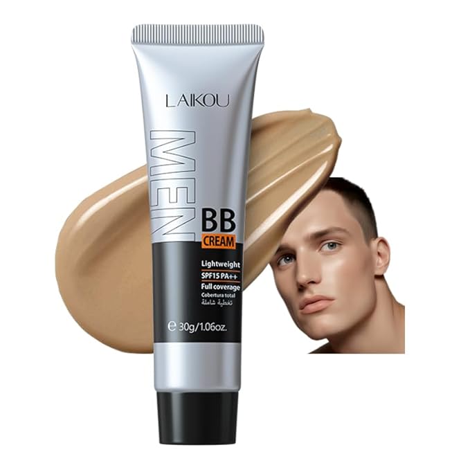 AKARY Hydrating Men BB Cream SPF 15 PA++, Full-Coverage Foundation&Concealer, Mens Face Moisturizer Cream Evens Skin Tone, Oil Control and Cover Flaws, Natural Finish for All Skin Types, Tan 320-BrightBean Baby