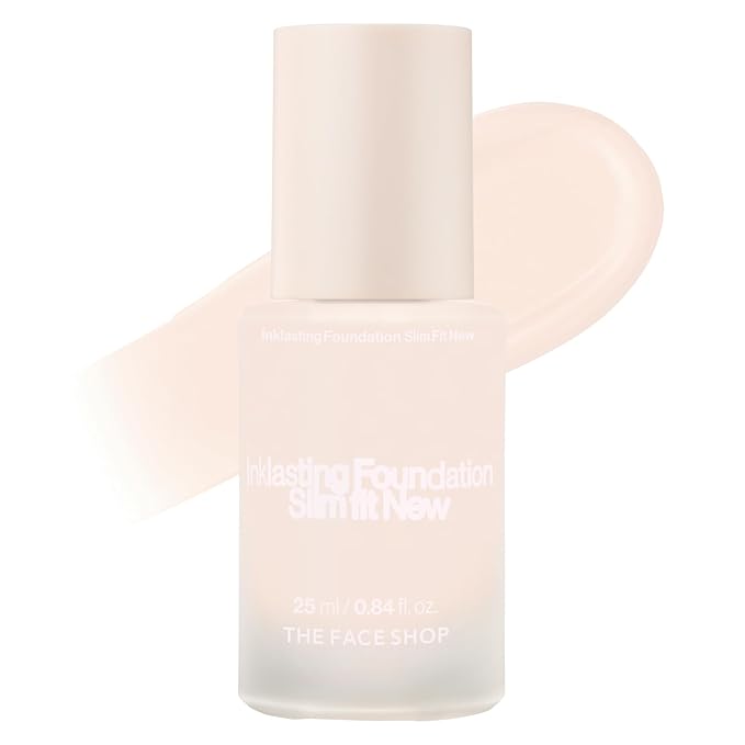 THE FACE SHOP Ink Lasting Liquid Foundation, Full Coverage, 72‑Hour Wear Semi‑Matte Finish, Makeup with Bakuchiol, C010 Fair Cool, 0.84 Fl. Oz.-BrightBean Baby