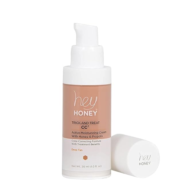 Hey Honey Trick and Treat CC² Cream SPF 46 | Active Moisturizing Color Correcting Cream with Honey & Propolis | Best Cover For Rosacea, Skin Redness & Mature Skin | Cruelty-Free | 1 oz (Deep Tan)-BrightBean Baby
