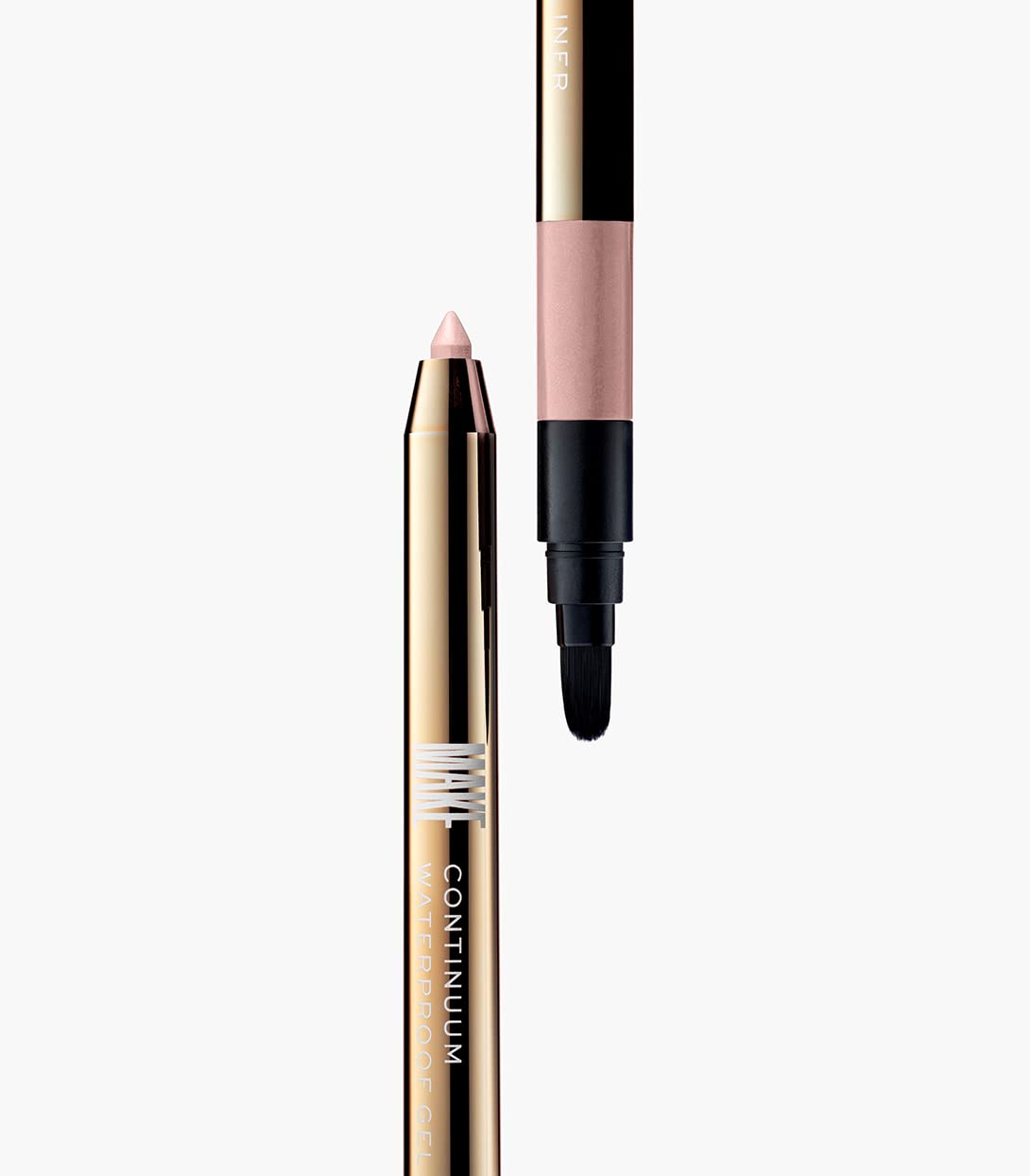 MAKE Beauty Continuum Waterproof Gel Eyeliner Pencil. Creamy, Pigmented Multi-Use, including Waterline with Built-in Sharpener and Blending Brush. Smudge-Proof Makeup. Shade - Celestial, Champagne-BrightBean Baby