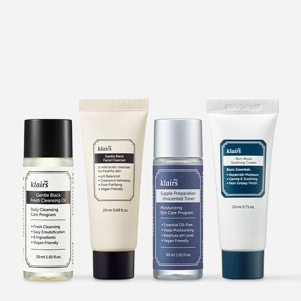 [DearKlairs] Skincare Trial Kits, 4 minis, cleansing oil, cleanser, toner, cream, Travel must haves, Gifts for Women, Stocking Stuffers for adults-BrightBean Baby